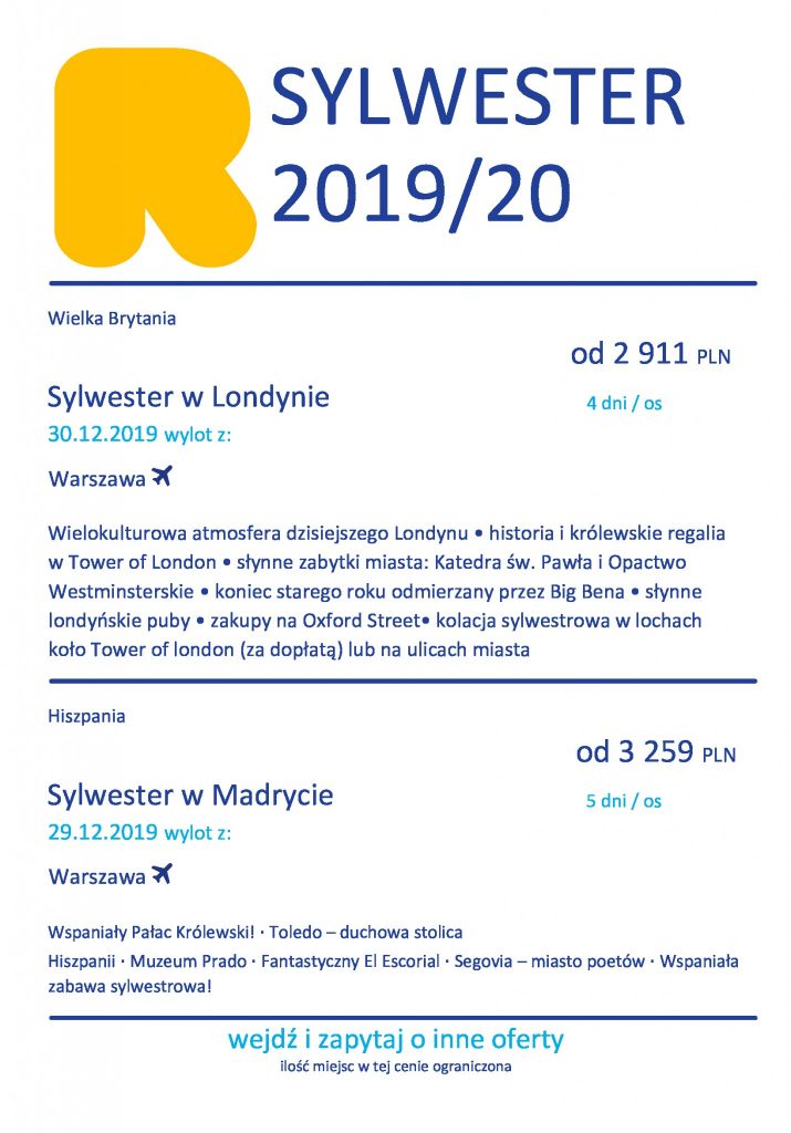 Sylwester 2020 w Londynie lub Madrycie