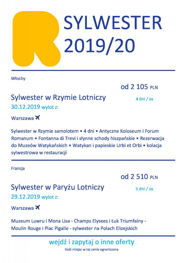 Oferta Sylwestrowa 2020 w Rzymie lub Paryżu